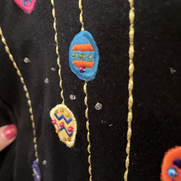 Marisa Christina Woman Christmas Beaded Ornament Black Cardigan Plus Size X - Picture 6 of 13